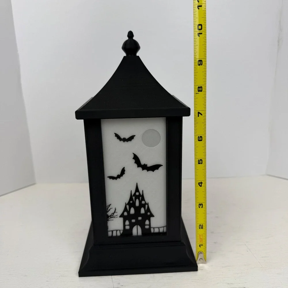 Halloween Lantern Haunted House Spider Web Jack-O-Lantern Black White 10 Inch